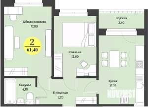 2-к квартира, строящийся дом, 61м2, 11/12 этаж