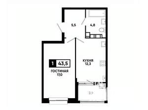 1-к квартира, вторичка, 44м2, 12/24 этаж