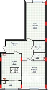 2-к квартира, строящийся дом, 71м2, 2/10 этаж