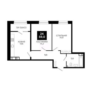 2-к квартира, вторичка, 59м2, 16/24 этаж