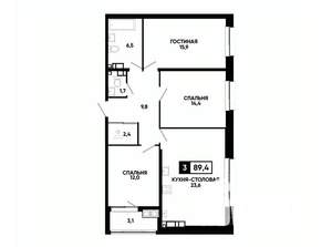 2-к квартира, вторичка, 89м2, 19/24 этаж