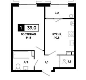 1-к квартира, строящийся дом, 39м2, 5/21 этаж