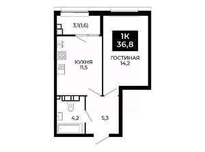 1-к квартира, вторичка, 37м2, 3/24 этаж