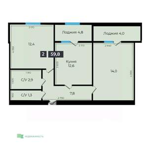 2-к квартира, вторичка, 60м2, 2/17 этаж