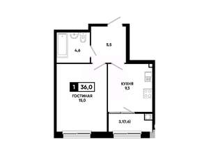 1-к квартира, вторичка, 36м2, 2/14 этаж