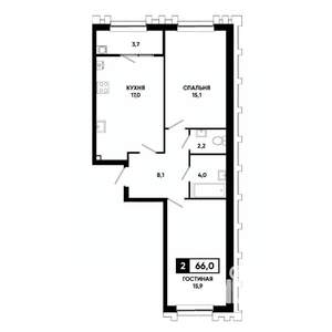 2-к квартира, вторичка, 66м2, 2/21 этаж