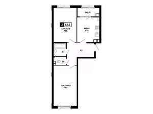 2-к квартира, вторичка, 62м2, 9/24 этаж