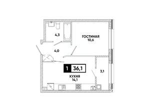1-к квартира, вторичка, 36м2, 2/16 этаж