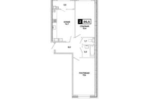 2-к квартира, вторичка, 64м2, 15/16 этаж