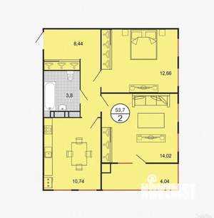 2-к квартира, вторичка, 54м2, 3/5 этаж