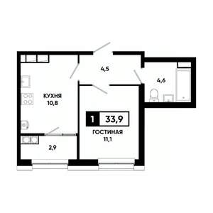 1-к квартира, вторичка, 34м2, 14/20 этаж