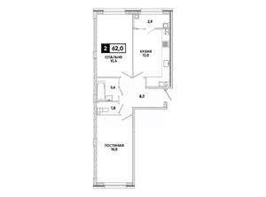2-к квартира, вторичка, 62м2, 3/16 этаж
