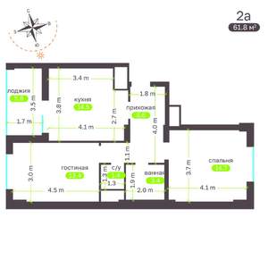 2-к квартира, вторичка, 61м2, 1/19 этаж