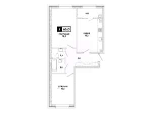 2-к квартира, вторичка, 66м2, 2/12 этаж