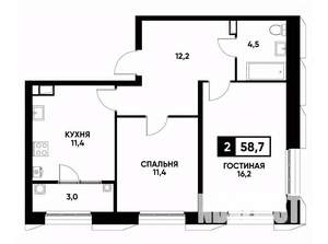 2-к квартира, вторичка, 59м2, 8/18 этаж