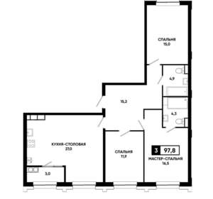 3-к квартира, строящийся дом, 98м2, 13/21 этаж