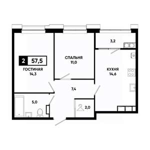2-к квартира, вторичка, 58м2, 17/20 этаж