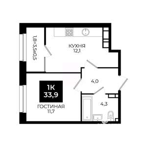1-к квартира, вторичка, 34м2, 15/24 этаж