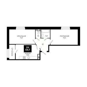 2-к квартира, вторичка, 60м2, 15/24 этаж