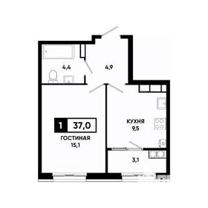 1-к квартира, вторичка, 37м2, 13/18 этаж