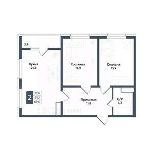 2-к квартира, вторичка, 69м2, 6/20 этаж