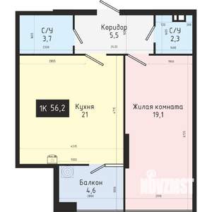 1-к квартира, вторичка, 56м2, 3/9 этаж
