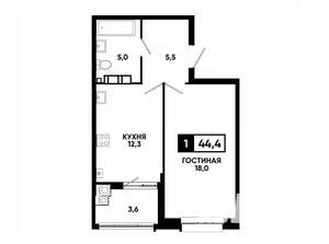 1-к квартира, вторичка, 44м2, 9/16 этаж