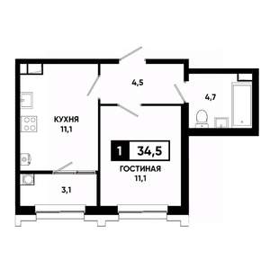 1-к квартира, вторичка, 35м2, 10/21 этаж