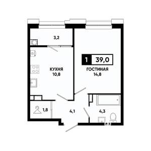 1-к квартира, вторичка, 39м2, 5/20 этаж