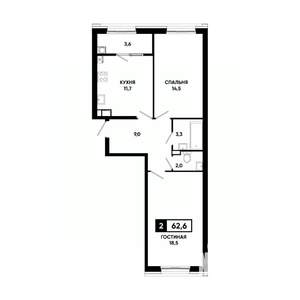 2-к квартира, вторичка, 63м2, 4/18 этаж