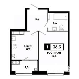 1-к квартира, вторичка, 36м2, 14/19 этаж