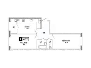 2-к квартира, вторичка, 62м2, 5/16 этаж