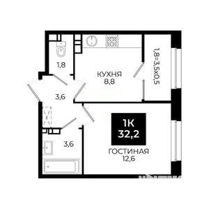 1-к квартира, вторичка, 32м2, 8/24 этаж