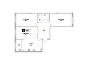 3-к квартира, вторичка, 88м2, 4/16 этаж