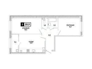 2-к квартира, вторичка, 60м2, 9/12 этаж