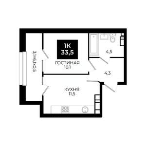 1-к квартира, вторичка, 34м2, 15/24 этаж