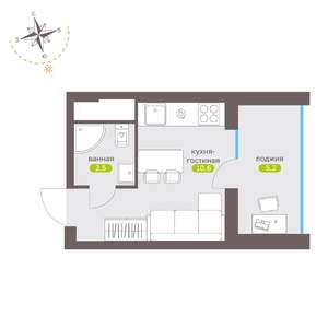 Студия квартира, вторичка, 18м2, 7/19 этаж