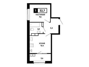 1-к квартира, вторичка, 33м2, 13/19 этаж