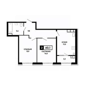 2-к квартира, вторичка, 60м2, 15/16 этаж