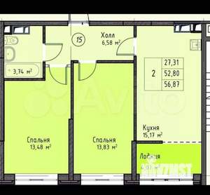 2-к квартира, вторичка, 57м2, 3/19 этаж