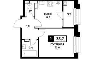 1-к квартира, вторичка, 34м2, 11/22 этаж