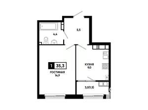 1-к квартира, вторичка, 35м2, 14/24 этаж