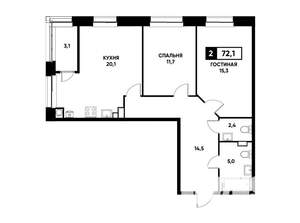 2-к квартира, вторичка, 72м2, 4/20 этаж