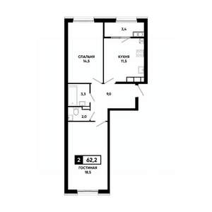 2-к квартира, вторичка, 62м2, 17/18 этаж