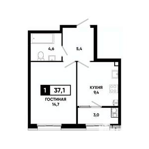 1-к квартира, вторичка, 37м2, 2/18 этаж