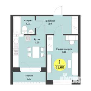 1-к квартира, строящийся дом, 44м2, 10/12 этаж