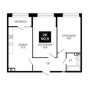 2-к квартира, вторичка, 61м2, 10/24 этаж