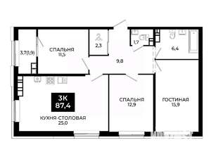 2-к квартира, вторичка, 87м2, 16/24 этаж