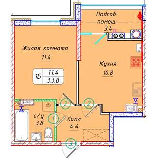 1-к квартира, вторичка, 34м2, 9/21 этаж