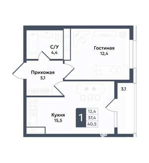 1-к квартира, вторичка, 41м2, 1/22 этаж